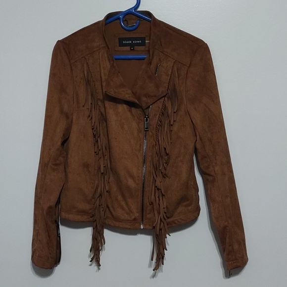 Women's Black Rivet Faux Leather Western Fringed Jacket Long Sleeves Size M - Picture 12 of 12